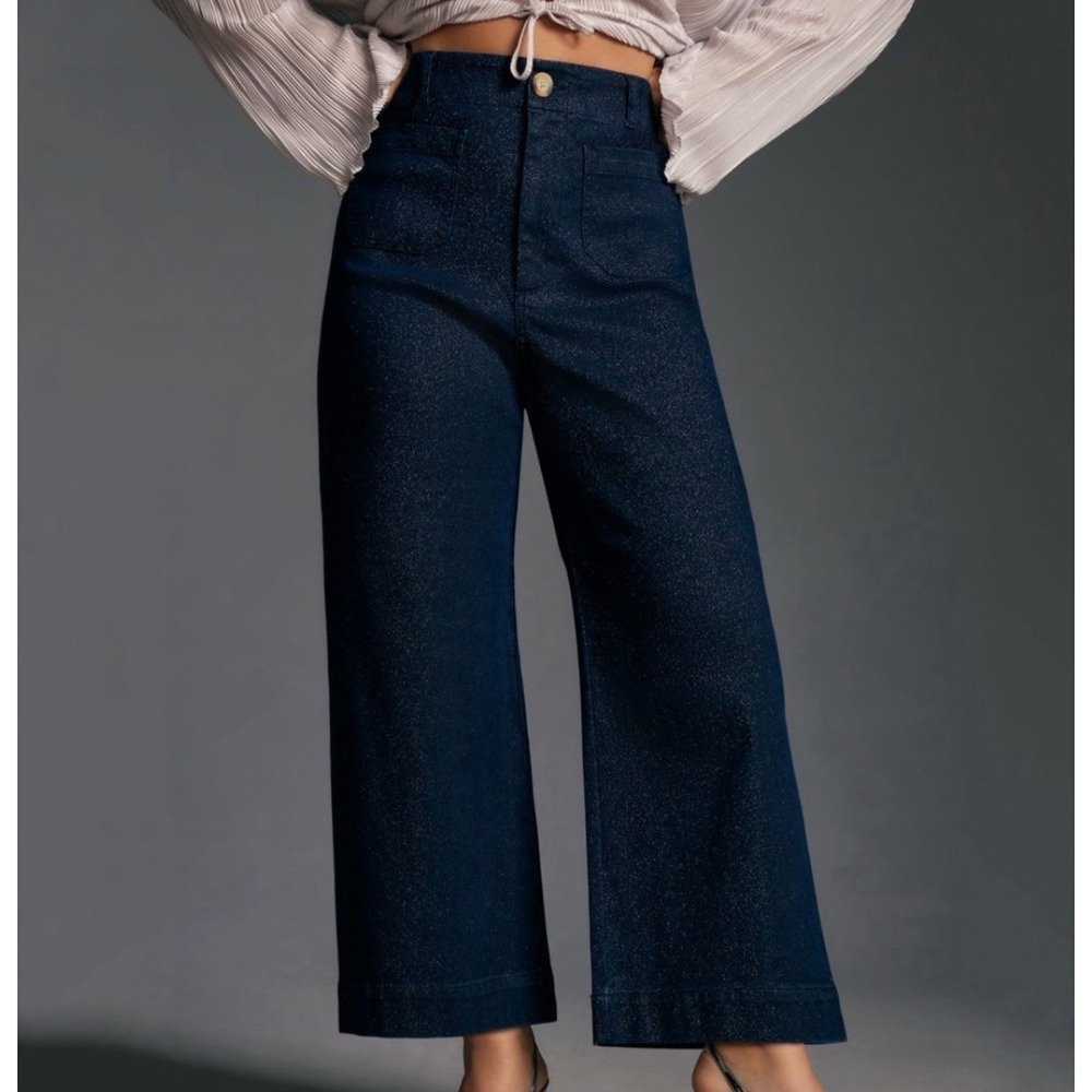 Maeve x Anthropologie The Colette Sparkle Denim Cropped Wide Leg Jeans Size 29P